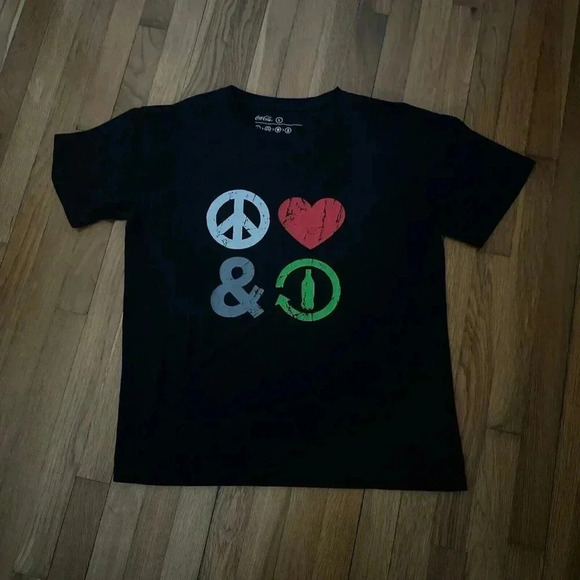 Coca-Cola Peace Love T-Shirt Men's Black Size L - Picture 1 of 5